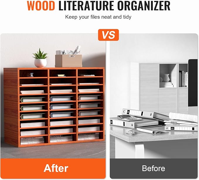 VEVOR 27 Compartments Wood Literature Organizer, Adjustable Shelves, Medium Density Fiberboard Mail Center, Office Home School Storage for Files, Documents, Papers, Magazines, Brown - Image 2