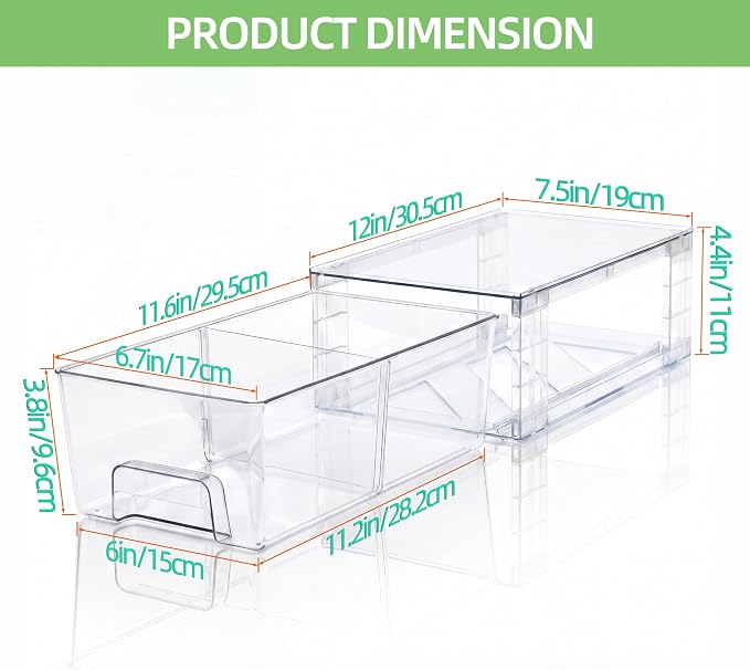 Small Stackable Clear Acrylic Storage Drawers(2 Pack) with Handles,Plastic Organizer Bins for Fridge Bathroom Kitchen Cabinet Pantry Coffee bar Undersink Office Closet Storage Bins - Image 3