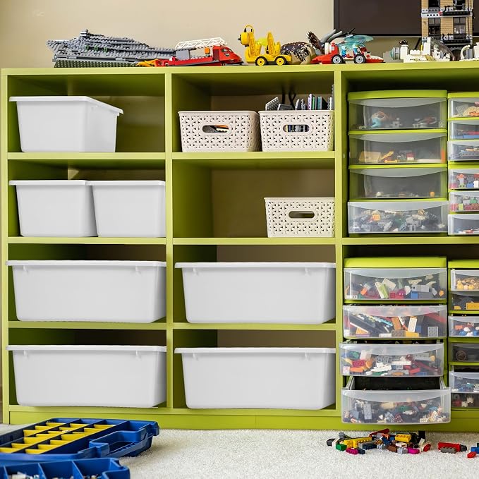 Zonon 12 Pcs Plastic Cubby Bins Office Storage Container Storage Bins Plastic Organization with 1 Pack Self Adhesive Label for Library Office Home Nursery(White) - Image 6