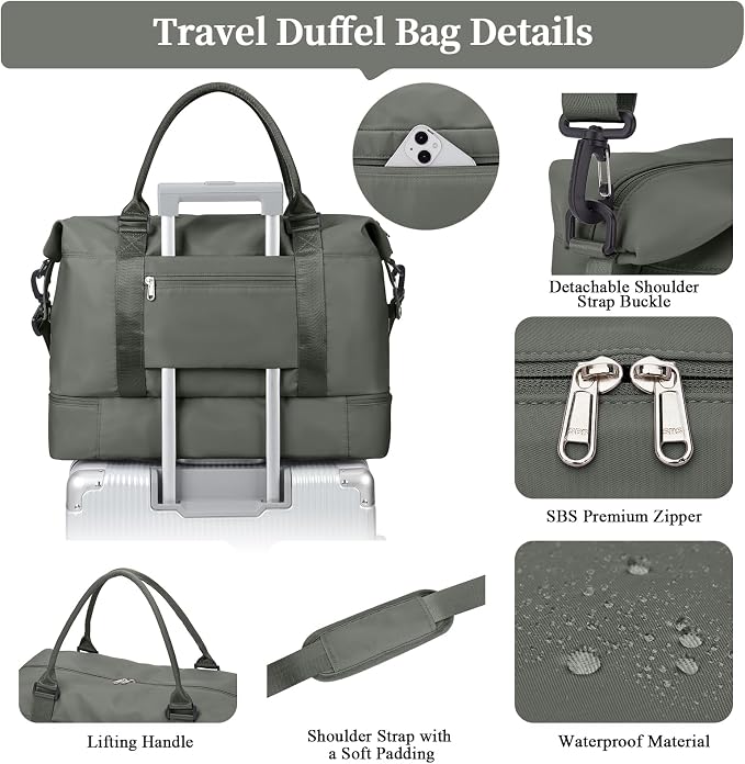 Weekender Bags for Women, Personal Item Travel Bag with Shoes Compartment | Overnight Travel Duffel Bag with Toiletry Bag, Airplane Friendly Carry-On Bag - Image 6