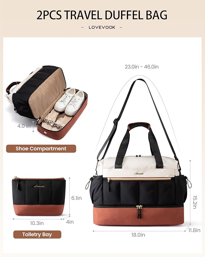 LOVEVOOK Travel Duffel Bag, Weekender Bags for Women, Large Overnight Bags with Shoe Compartment, 38L Carry on Gym Hospital Bag with Wet Pocket, 2 Pcs - Image 5