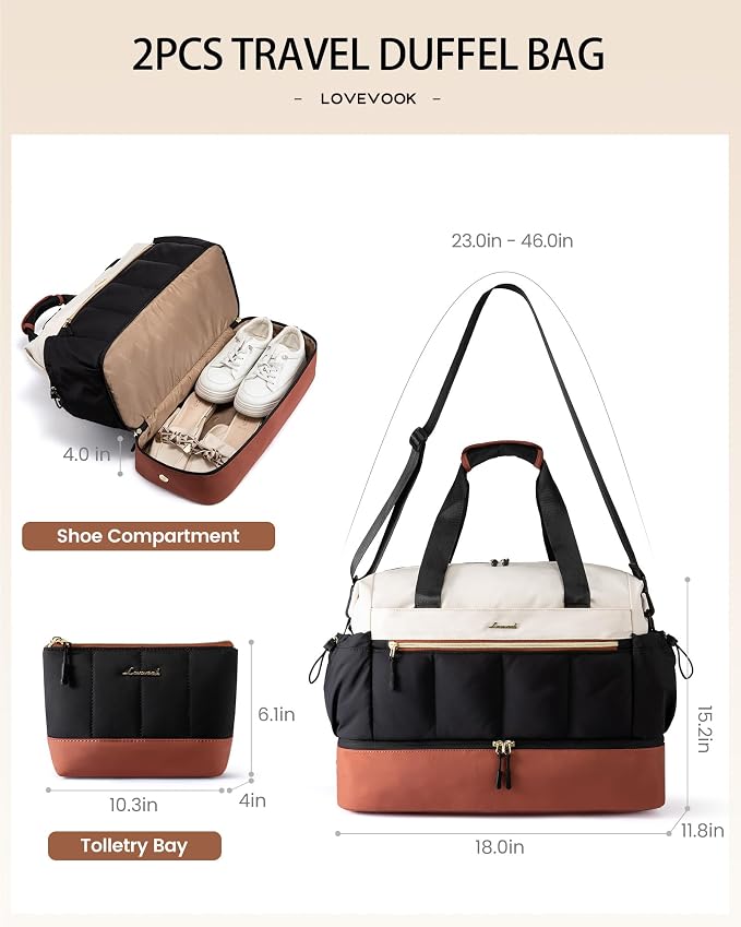 LOVEVOOK Travel Duffel Bag, Weekender Bags for Women, Large Overnight Bags with Shoe Compartment, 38L Carry on Gym Hospital Bag with Wet Pocket, 2 Pcs - Image 5