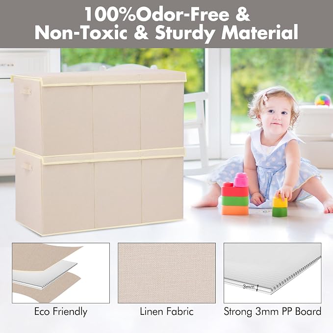 167L Large Toy Box Chest Storage with Lid, Collapsible Kids Toy Storage | Toy Chest with with Removable Divider for Kids, Boys, Girls, Nursery, Living Room, Bedroom, 35.5"x17" x17" (Linen Beige) - Image 6