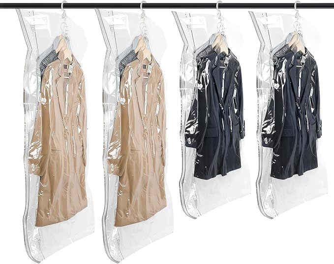 Flintronic Hanging Vacuum Storage Bags, 4pcs(2 Long 135x70CM & 2 Short 110x70CM) Vacuum Compression Zipper Storage Bags, Space Saver for Clothes, Suits, Dresses, Coats or Jackets - Image 9