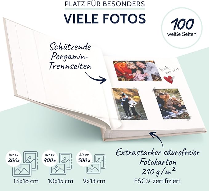 Goldbuch Summertime Trend 2 31605 Photo Album with 100 White Pages with Parchment Dividers, Photo Album with Linen Cover, up to 600 Pictures, Beige, 30 x 31 cm - Image 4