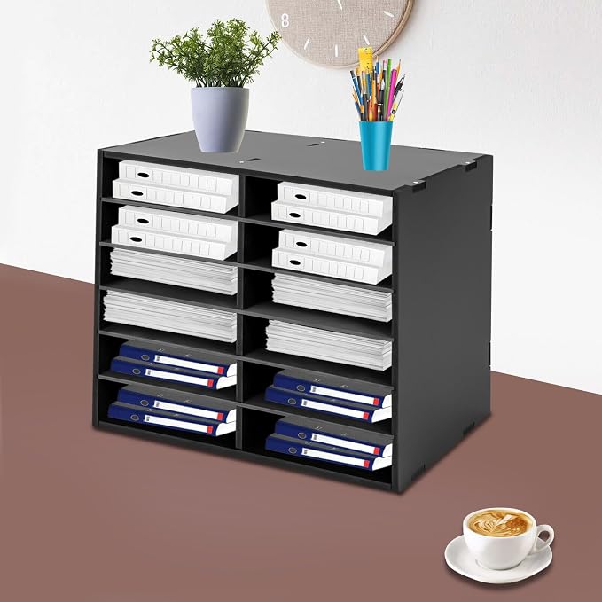 Mail Sorter Desktop, Black Mailbox for Classroom, 12 Compartments Literature Organizer, Desktop File Sorter, Paper Organizer for Home School Office (12 Slots Black) - Image 4