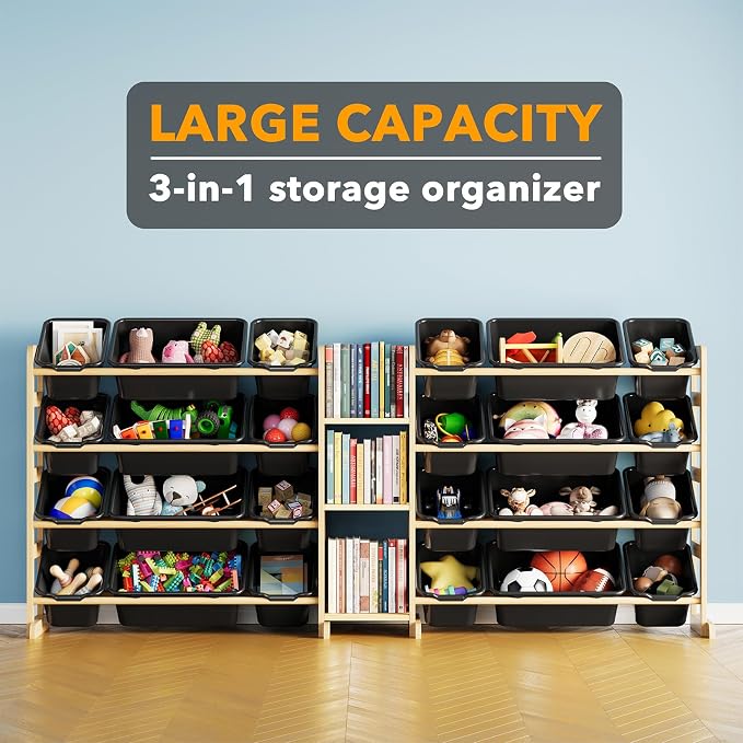 SpaceAid Large Toy Storage Organizer with 24 Bins and 3 Shelves, Toy Organizers Storage Bookshelf, Kids Bin Shelf Box Bookcase for Bedroom Playroom Organization Room Decor, True Black - Image 3