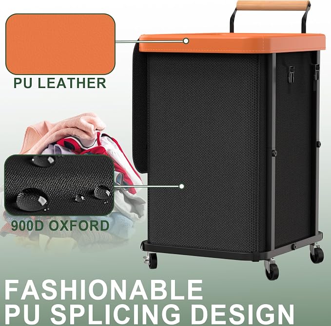 150L Laundry Basket with Wheels,Rolling Basket Hamper with Lid&Handle Black | Laundry Organizer Storage Cart with Heavy Duty Sturdy Metal Frame for Home, Hotel, Laundry Room - Image 4
