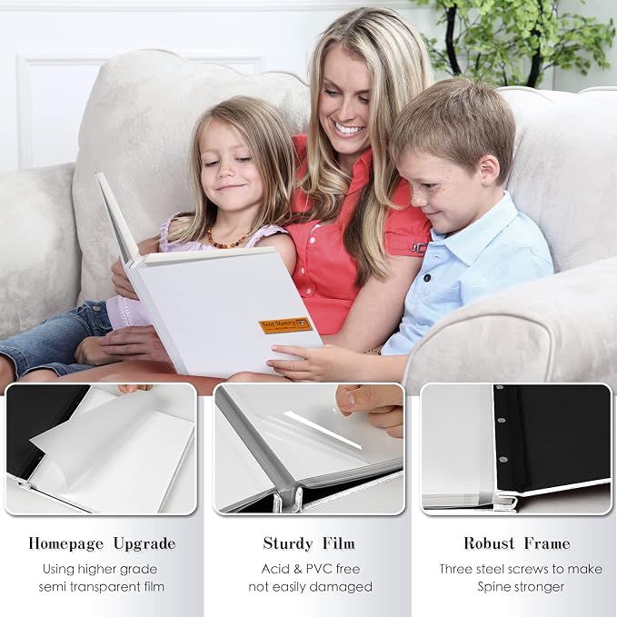 Spbapr Large Photo Album Self Adhesive Magnetic Scrapbook,DIY Scrapbook Album for 4x6 5x7 8x10 Picture,60 Pages Linen Cover Memory Book for Wedding Family Baby Pets, with Metallic Pen and Scraping - Image 3