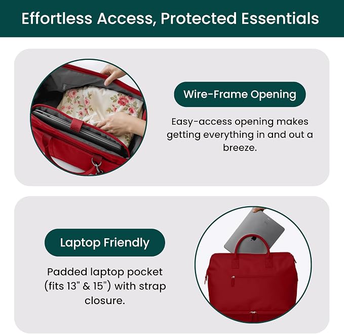 Nobl Travel Weekender Bag for Women & Men, Large Carry-On Duffel Cherry Red | Leather Overnight Tote with Trolley Sleeve, Separate Shoe Compartment & Laptop Pocket for Airplane, Gym & Road Trips - Image 2