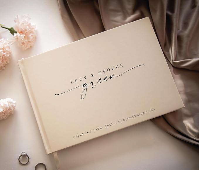 Personalized Guest Book - 11.5" x 8.5" Custom Bride & Groom Names with Bookmark and Hard Cover 140 GSM Blank Pages, for Weddings Guest Book, Engagements, Birthdays, Special Events, Oats - Image 6