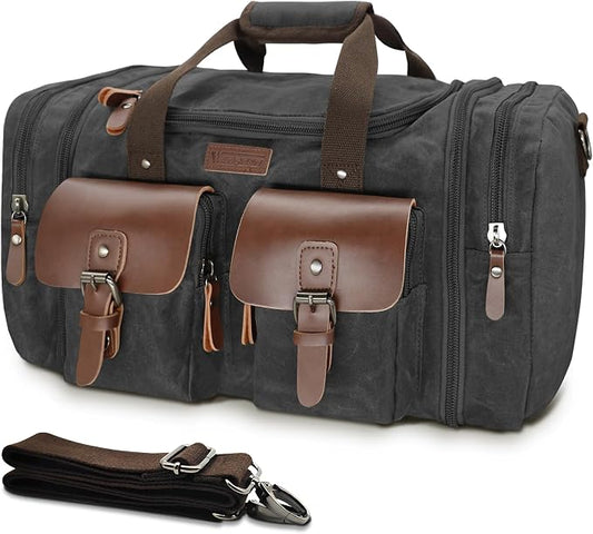 Wildroad Waxed Canvas Duffle Bag - 50L Weekender Overnight Travel Bag | Gifts for Men, Holiday Birthday Gift for Dad, Husband & Partner, Carry-on Size by WILDROAD