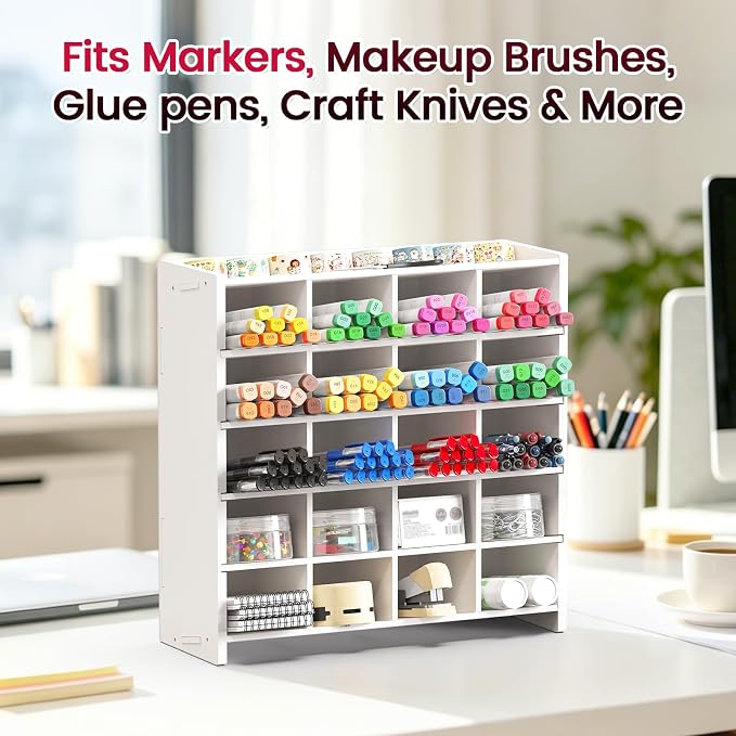 Marker Organizer, 20 Compartments Vertical Pen Storage | Holds up to 280 Markers, Pencil Holder for Home, Office, Classroom, Desk, Desktop Stationery Pencil Storage - Image 4