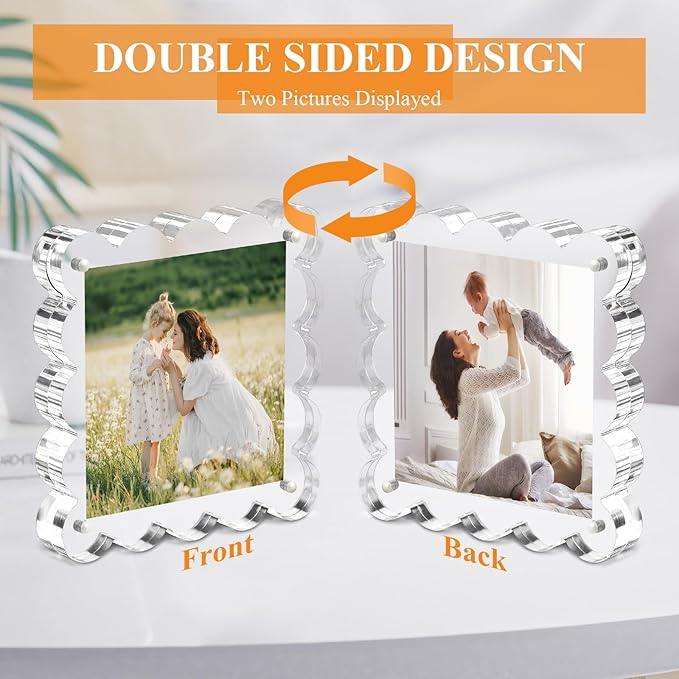 Chivalral 3 Pack 4x4 scalloped picture frame,acrylic Square Desktop Holders | Double Sided magnetic frames, 10+10mm Thick, Present for Birthdays, Weddings, Anniversaries , Daily Home ,Office decor - Image 3