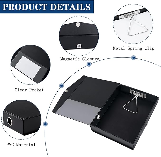 Storage File Boxes, 6 Pack Foldable File Boxes, 50mm Spine, Black | Archives Cases with Magnetic Closure & Clip, Plastic Document File Folder Paper Storage Organizer - Image 3