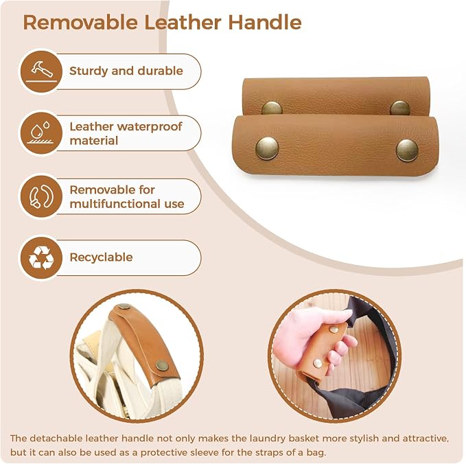 108L Large Blanket Basket for Living Room, Woven Storage Basket with Leather Handles, Cotton Rope Storage Organization in Nursery for Toys & Clothes 25 ''* 16 ''*16 '', Gradient Brown - Image 7