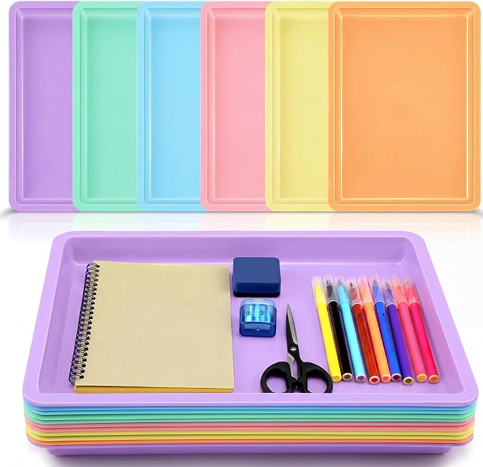 12 Pack Large Plastic Art Trays for Classroom, 16x12x1 Inch,Pastel | Plastic Paint Trays for Kids Craft Activity Sensory Play Stackable Organizer for Preschool Art Projects Jewelry Beads Sorting by Mifoci