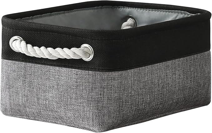 Storage Basket for Organizing - 12x8x5.2 inch 1 Pack Fabric Storage Cubes, Baskets for Gifts Empty for Closet Organizer Dog Gift Cloth Toy (Grey & Black) by TheWarmHome