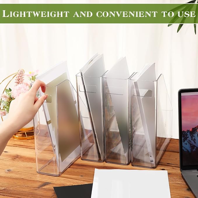Marsui 20 Pcs Clear Acrylic Magazine Holder with Handle Desk Organizer | Vertical File Rack for School Locker and Office, Plastic Storage Organizer, Space-saving Supplies for Home Work and Study - Image 5