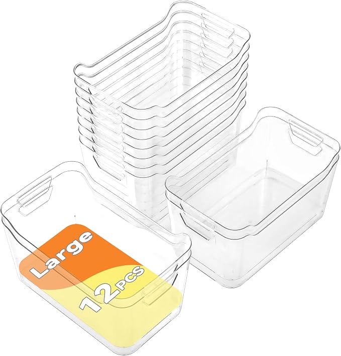Clear Plastic Storage Bins - 12 Pack Pantry Organizers and Storage,Large Clear Pantry Organizer Bins, Plastic Containers with Handle for Kitchen, Cabinet, Bathroom, Classroom Organization by Unknown