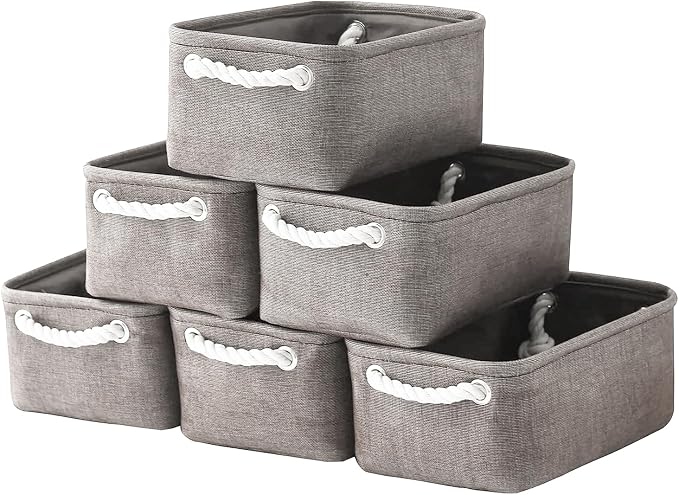 TcaFmac Basket for Organizing Cube Stgorage Bin - Small 6 Pack Fabric Storage Cubes Collapsible Baskets for Shelves with Rope, Bins for Organization Toy(Grey 12x8x5.2 inch) by TcaFmac