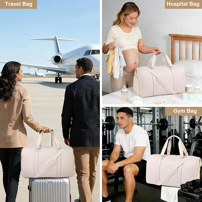Large 3-in-1 Leather Duffle Bag for Travel Weekender Overnight Hospital Gym Bag for Men & Women, Carry On Airline Approved Personal Item Duffel Garment Bag Luggage with Shoe Compartment & Toiletry Bag - Image 9