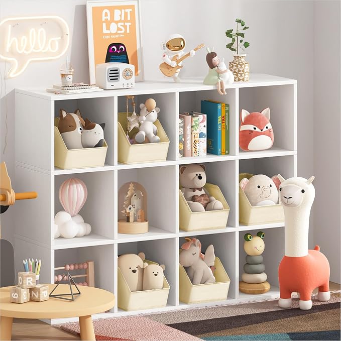 Large Closet Storage Cubes - Closet Storage Bins with Dual Handles for Clothes, Towels, Toys, Shelf Organizer Bins for Bedroom, Nursery, Shelves, Small Spaces, Beige, 4 Pack - Image 3