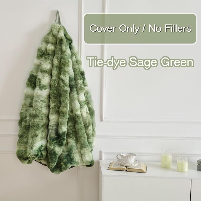 Fluffy Faux Rabbit Fur Bean Bag Chair Cover(No Filler),Cozy Shaggy Bubble Stuffed Animal Storage Large Bean Bag Cover for Bedroom Living Room,Fuzzy Bean Bag Cover Girls Teens Adult,Tie-dye Sage Green - Image 5