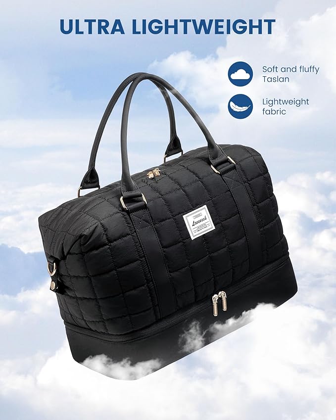 LOVEVOOK Puffer Weekender Bags for Women, Carry On Overnight Bag with Toiletry Bag, Gym Duffel Bag with Wet Pocket, 2Pcs Set - Image 3