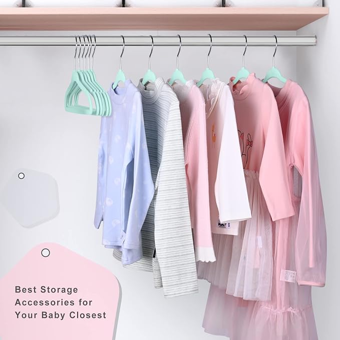 BAGAIL50 Pack Kids Velvet Hangers 14” Inch Children's Clothes Hangers Non-Slip Baby Hangers for Infant/Toddler (Mint) - Image 6
