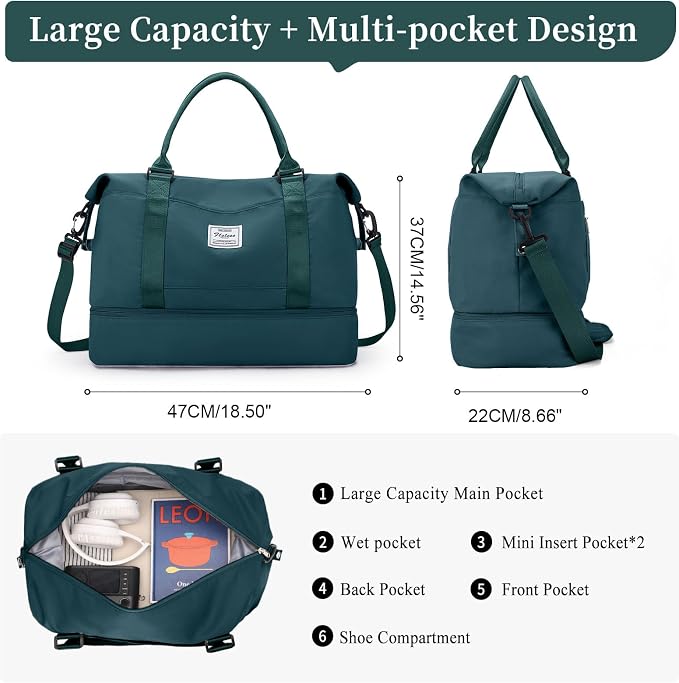 Weekender Bags for Women, Personal Item Travel Bag with Shoes Compartment | Overnight Travel Duffel Bag with Toiletry Bag, Airplane Friendly Carry-On Bag - Image 3