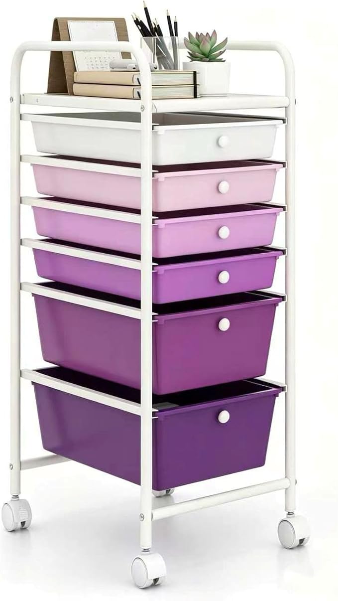 GOFLAME 6-Drawer Rolling Storage Cart, Multifunctional Art Craft Organizer Cart, Mobile Utility Storage Cart with Removable Drawers & Lockable Wheels, Craft Cart for Home Office, Purple Gradient by GOFLAME