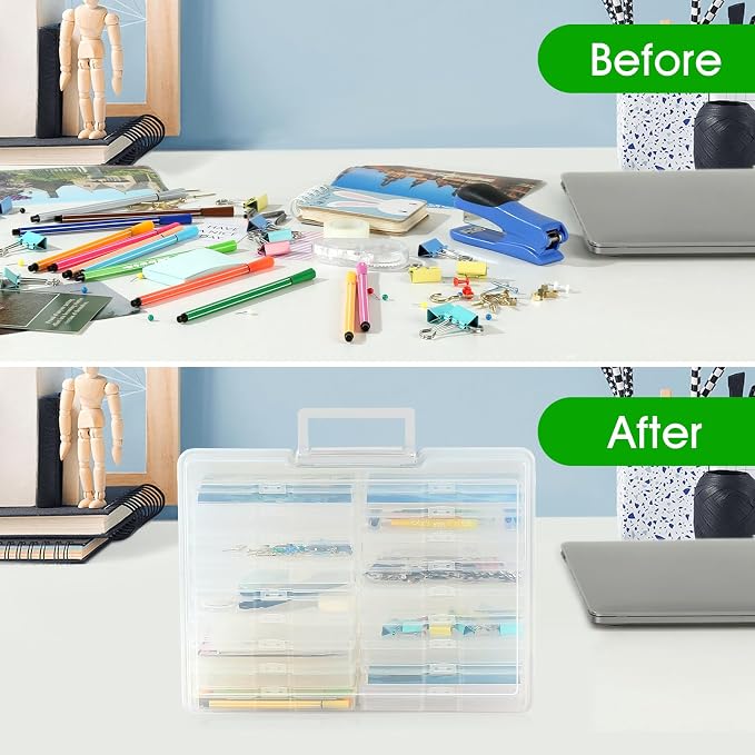 Photo Storage Box 5 x 7 Inches, 18 Inner Extra Large Photo Boxes with Dividers, Clear Acid-Free Photo Storage Container with Handle, Photo Organizer Craft Keeper for Photo, Craft, Seend, Stamp - Image 7