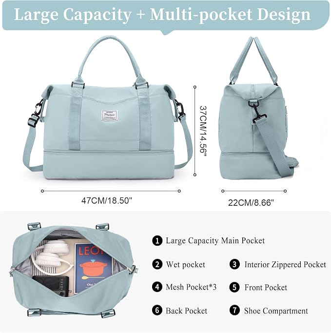Weekender Bags for Women, Personal Item Travel Bag with Shoes Compartment | Overnight Travel Duffel Bag with Toiletry Bag, Airplane Friendly Carry-On Bag - Image 4