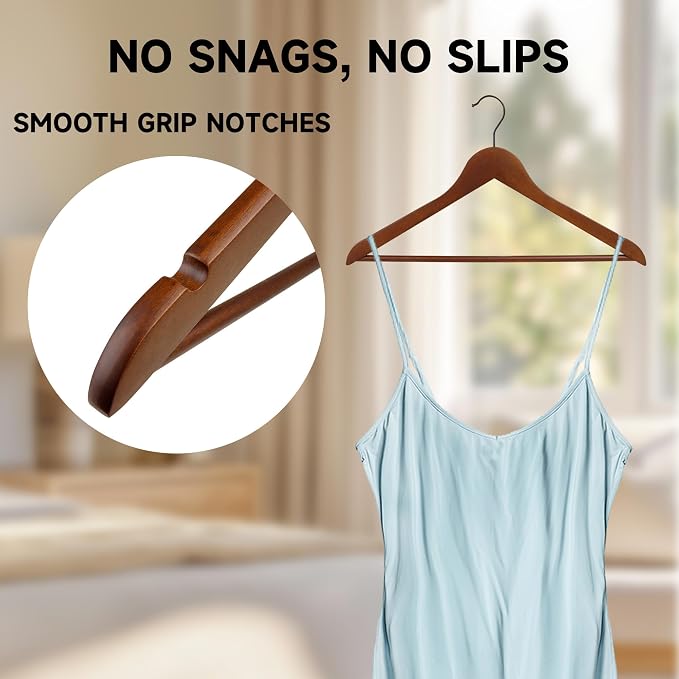 Wooden Clothes Hangers with Pants Bars, Walnut, 108-Pack | Heavy Duty Solid Wood Suit & Coat Hangers with Swivel Hook & Shoulder Notches, for Shirts, Jackets, Dresses & Trousers - Image 4