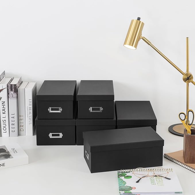 Soul & Lane - Black Photo Storage Boxes with Lids, Set of 6 in 2 Sizes | Cardboard Picture Organizers with Label Holders for Crafts and Collectibles, Stackable Keepsake Containers for Shelf Decor - Image 4