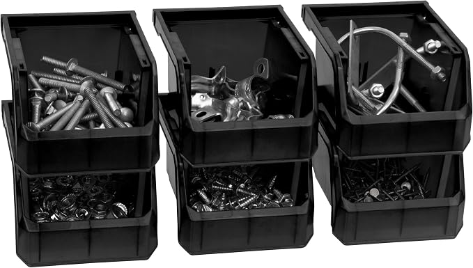 Extra-Small Stackable Plastic Storage Bins, 12-Pack, Black | Open-Front Stackable Bins For Garage, Pantry, Closet & Office, 5"L X 4"W X 3"H, Nests When Empty, Durable Plastic - Image 4