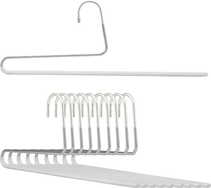 Mawa by Reston Lloyd Reverse Hook Trouser Series Non-Slip Space-Saving Clothes Hanger with Single Rod for Pants, Style KH/35U, Set of 10, White by Mawa