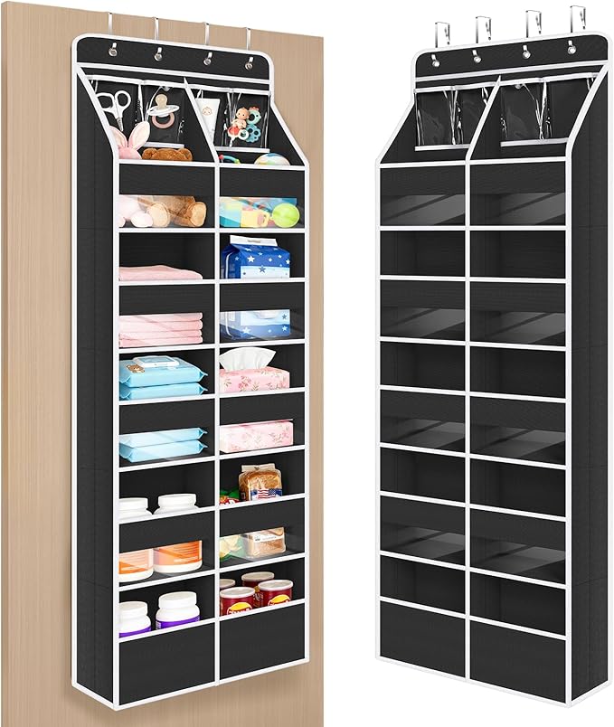 Univivi Upgraded Over the Door Organizer for Baby Nursery, Black, 6-Shelf | Fabric Door Organizer with Clear Window Deep Pockets, Over Door Hanging Organizer for Baby Essential, Bedroom, and Dorm by Univivi
