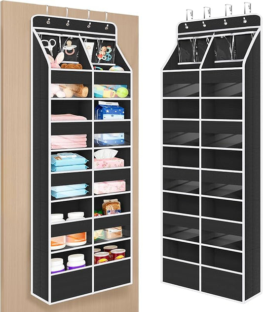 Univivi Upgraded Over the Door Organizer for Baby Nursery, Black, 6-Shelf | Fabric Door Organizer with Clear Window Deep Pockets, Over Door Hanging Organizer for Baby Essential, Bedroom, and Dorm by Univivi