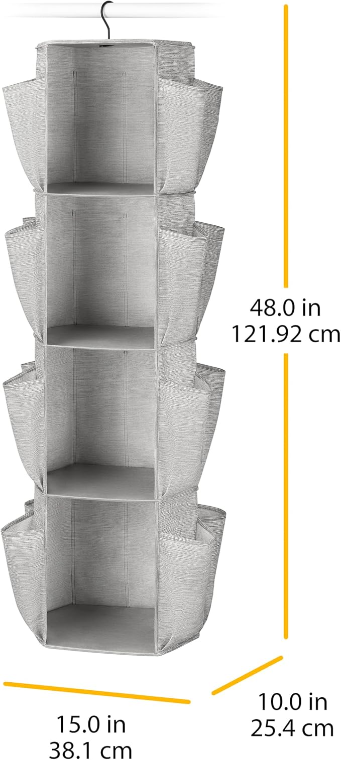 Whitmor Rotating Closet Organizer - 4 Shelves and 24 Pockets - Crosshatch Grey - Image 2