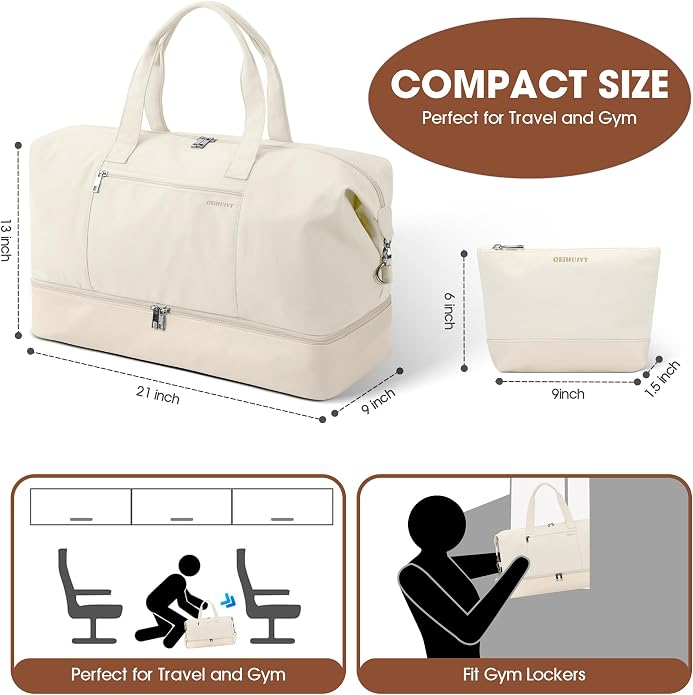 Women's Weekender bag Travel Duffel Bag with Shoe Compartment 21-inch Airline-Approved Carry-On, 2-Piece Overnight Bag Set Personal Item Luggage - Image 6