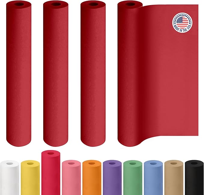 Red Kraft Paper Rolls 36" x 2160" (180 feet), Pack of 4 - USA-Made Craft Paper Roll 50lb Thickness for Art, Gift Wrapping & Moving - High-Density Roll for School by IDL Packaging by IDLPackaging