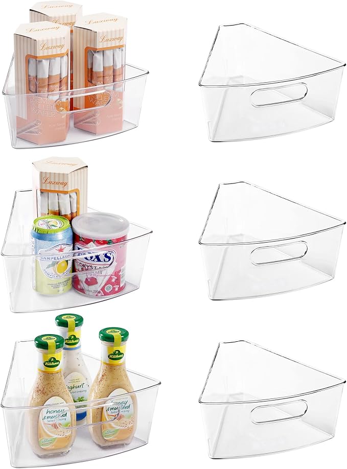 Oubonun Lazy Susan Cabinet Organizer Bins 6 Pack, 1/8 Wedge | For 28 6" Deep Wedge Bins with Handles and Matte Non-Slip Bottoms, Pantry Items Organized, Food Safe BAP-Free Plastic by Oubonun