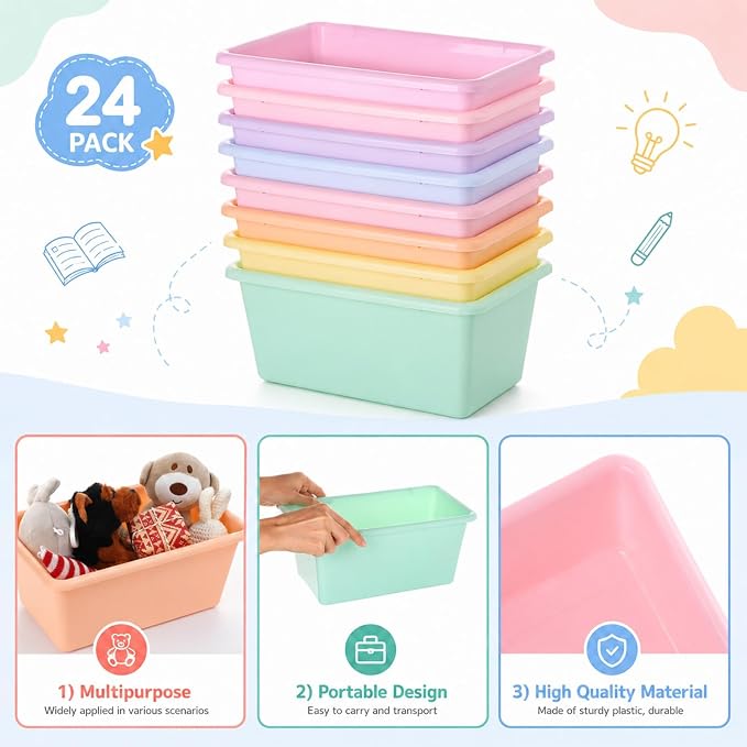 gisgfim 24 Pack Plastic Cubby Storage Bins Crew Toy Stackable Bin Classroom Plastic Cubby Bins Stackable Storage Containers Classroom Book Bin for Student Teacher School Office Home(Pastel) - Image 3