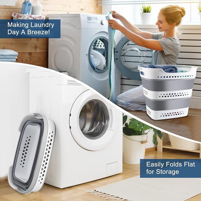 Collapsible Laundry Basket 42L Foldable Pop-Up Clothes Hamper for Dorm | Plastic Pop Up Laundry Hamper with Handle Saving Portable Dirty Clothes Basket Organizer Container for Washing & Storage - Image 2