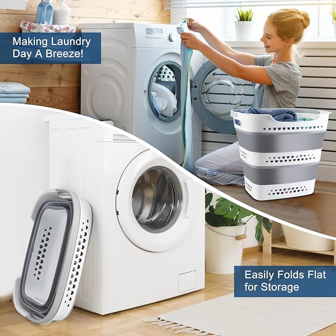 Collapsible Laundry Baskets 42L 2 Pack Pop Up Clothes Hamper for Laundry | Foldable Plastic Laundry Hamper with Handles Portable Saving Durable Dirty Clothes Basket Storage Container for Home & Dorm - Image 2