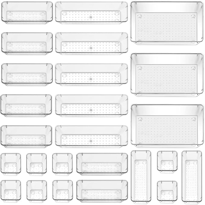 25 Piece - Non-Slip Drawer Organizer Bin Set- Clear bins with stick on non slip pads - Image 3
