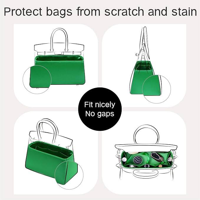 Fits for Brikin Bag Insert Organizer For Hermes(35,Bambou) | Premium Silk Material,Smooth Touch,Lightweight,zipper,protect from scratches & stains,multiple pockets,keychain,waterproof - Image 4