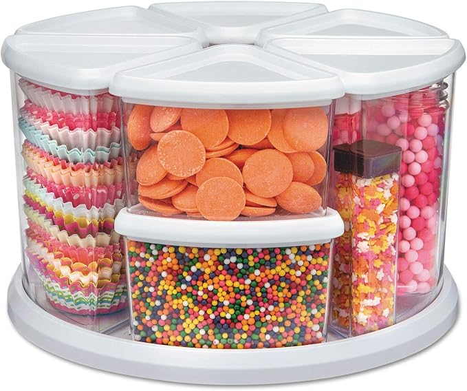 Deflecto Rotating Carousel Craft Organizer, 9-Canister, Includes 3" and 6" Canisters, Removable, Clear, Lids - Image 7